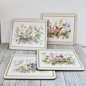 Vintage Set of 4 Pimpernel Various Flowers Floral Motif Design 8.5"x7.5" Cork